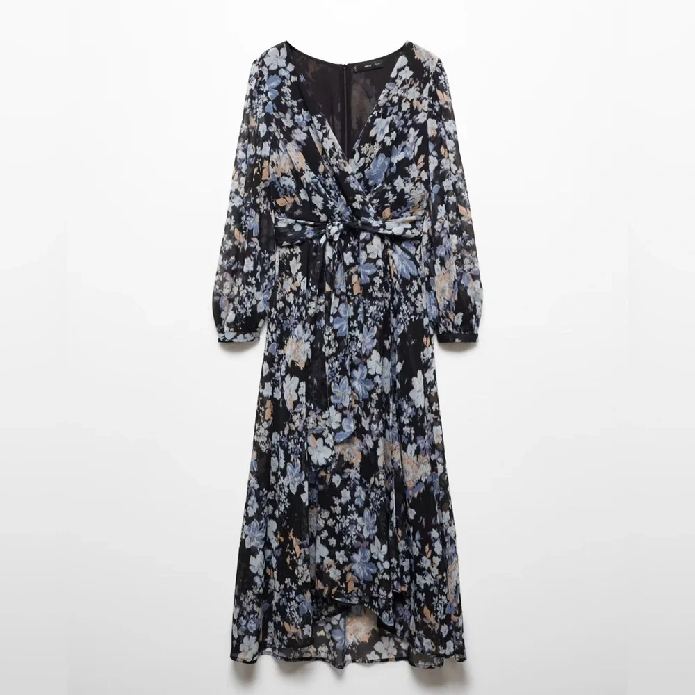 Mango Faux Wrap Midi Dress - Large - Picture 1 of 12